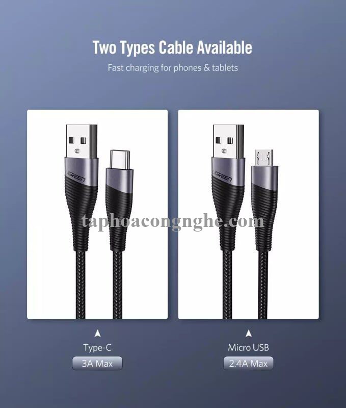 Ugreen 50872 0.5M màu Xám Cáp sạc truyền dữ liệu USB 2.0 sang MICRO USB đầu mạ thiếc ED017 30050872